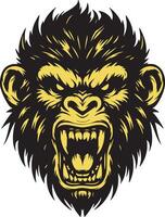Ferocious Monkey Head with Angry Expression and Bared Teeth vector