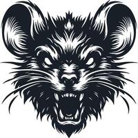 Ferocious Mouse Head with Intense Angry Expression and Bared Teeth vector