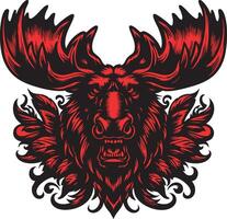 Moose in Defense Mode with Menacing Gaze and Sharp Antlers vector