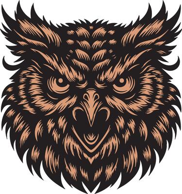 Intense Owl Head in Defensive Stance with Bared Beak