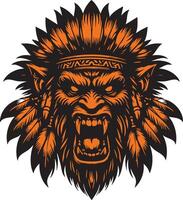 Historical Native American Injun Head with Aggressive Stare vector