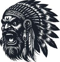 Ferocious Indian Head with Intense Angry Expression vector