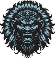 Powerful Native American Warrior with Aggressive Stare vector