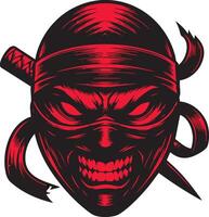 Ninja Head with Hostile Look and Aggressive Expression vector