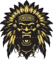 Ferocious Injun Head with Hostile Expression vector