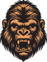 Aggressive Gorilla Head Illustration with Sharp Gaze vector