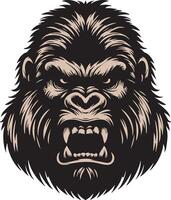 Ferocious Gorilla Head Illustration with Angry Expression vector