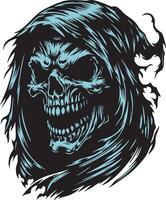 Grim Reaper Head Illustration with Ferocious Expression vector
