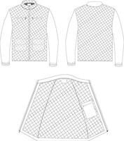 This technical drawing presents a detailed illustration of a men's motorcycle jacket with a robust and stylish design. Precise lines depict construction features and standout design elements vector