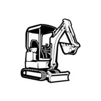 Mini excavator monochrome art isolated in white background vector