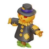 3d illustration jackolantern scarecrow wears a hat and stands on a post png