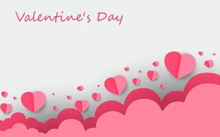Happy Valentine's Day background, beautiful paper cut clouds with 3d hearts in the background. vector