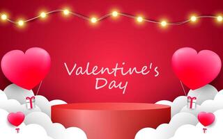 3d podium platform for product display and love heart banner vector