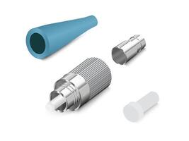 3D fiber optic cable with FC connector on white background. Realistic UPC. illustration EPS 10. vector