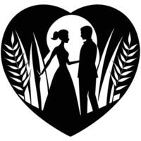 Silhouette of a Romantic Couple in a Field Isolated on White Background vector