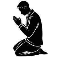 Silhouette of a Man Praying with Hands Folded on White Background vector