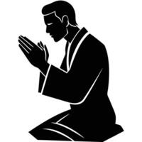 Man in Prayer Pose Silhouette Isolated on White Background for Faith Concepts vector