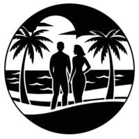 Couple in Love Silhouette on Beach with White Background vector