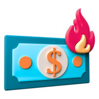 A dollar bill with a flame on it png