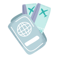 A passport and a plane ticket are shown in this illustration png
