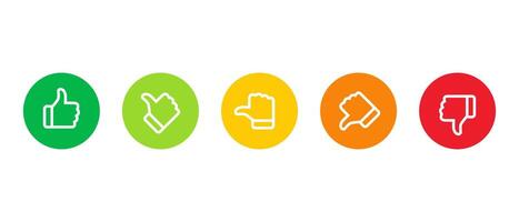 Excellent, good, average, poor, and bad thumb outline icon on circle background vector