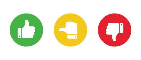 Like, neutral, and dislike icon on circle background. Thumb up, middle, and down sign symbol vector