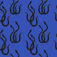 Seamless pattern with snakes on a blue background in Boho style. Repeating mystic backdrop with abstract vipers for textile, card, print, paper, wrapping, flyer, poster. Nature and animals vector
