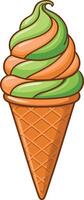 An ice cream cone with green and orange swirls vector