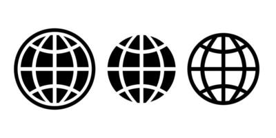 Website icon outline. Circular symbol representing globe is displayed in three different styles on a plain background. vector