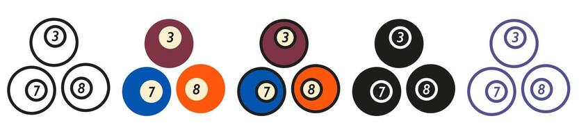 Set of billiard balls. Image of billiard balls. Billiard balls in different styles. vector