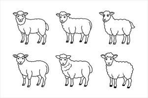 Cute Black and White Sheep Illustrations for Coloring Books or Designs vector