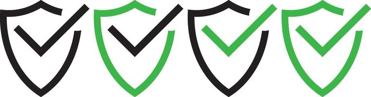 Shield checkmark icon set. Protect shield security symbol. Different style shields check mark icons. Safety or protection sign vector