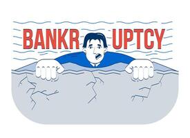 Bankruptcy problem doodle illustration concept. Business project failure. Scared korean businessman falling from cliff into water cartoon 2D character isolated on white. Hand drawn drawing vector