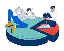 Unfair profit sharing doodle illustration concept. Disproportional segments. Business partners with different parts of pie chart cartoon 2D characters isolated on white. Hand drawn drawing vector