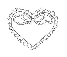 Set of outline scallop frame border in vintage doodle style. Retro frame with wavy border and bow. Brush hand drawn heart shape in doodle ink style vector