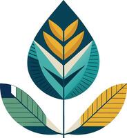 Stylized leaf design geometric shapes teal and gold color palette. vector