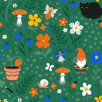 Seamless pattern of magical garden with fairies and flowers. graphics vector