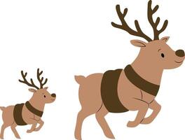 Baby reindeer running after mother reindeer vector