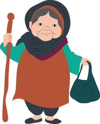 Cute Indian Happy granny or Grand Mother holding purse and walking stick