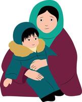 cute Textured Mother and Child Experiencing Homelessness vector