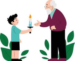Las Posadas a child handing a candle to an elder vector