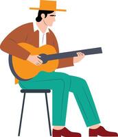 Las Posadas a man playing a guitar in a Las Posadas procession vector