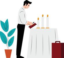 Feast of the Immaculate Conception a person lighting a candle at a church altar vector