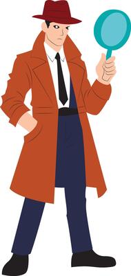 confident detective with magnifier cartoon