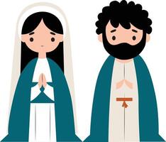 Las Posadas Mary and Joseph figures with a shining star above them vector
