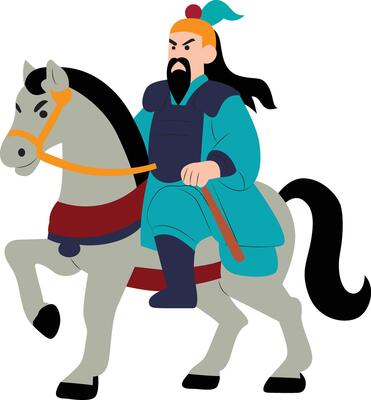 Chinese general Guan Yu holding The Blade riding horse cartoon