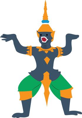 Thai giant statue of wat prakeaw of Thailand, Painted style. Giant sculpture image in stand action