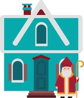 a house with Saint Nicholas standing outside vector