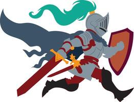 fairytales fantasy knight character with sword and shield running forward vector