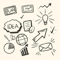Hand-Drawn Business Planning and Strategy Symbols with Icons and Graphics vector